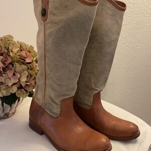 frye 76170 melissa button women canvas leather riding brown pull on